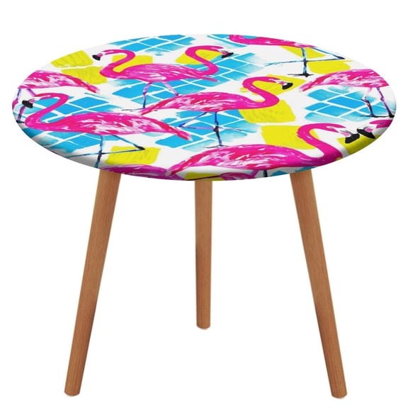 Flamingo Pattern Round Fitted Tablecloth with Backing Elastic Edge Design Table Cover Waterproof Oil-Proof Table Cloth Stain-Resistant Wipeable for Round Table