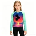 thumbnail image 3 of Big Girls Summer Cute Tops Bright and Gradient Long Sleeve Swim Rash Guard Sun Print Top Size 9-10T , Bronze, 3 of 6