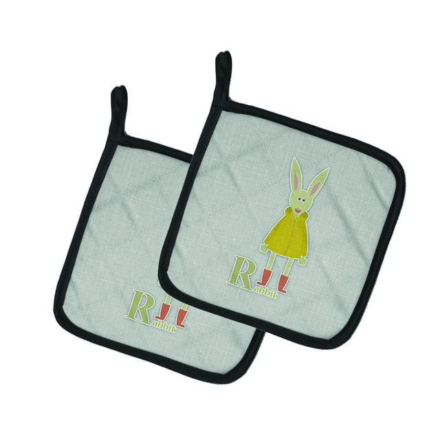""Caroline'S Treasures Alphabet R For Rabbit Par De Agarraderas 7.5Hx7.5W Multicolor""