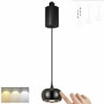 thumbnail image 1 of FSLiving Adjustable Height Track Pendnat Light H-Type Retractable Lift Track Dimmable LED Light Manual Touch Dimmer Indoor Island Light Pumpkin Accent 3 Colors Mini Downlight Lamp, Glossy Black, 1 of 8
