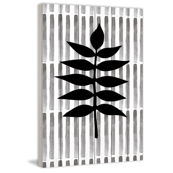 "Black Leaf 3" Painting Print on White Wood