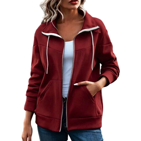 Lnmiateer Womens Long Sleeve Zip Up Hooded Sweatshirt Lightweight Casual Full Zip Jacket Fashion Outerwear for Autumn & Winter