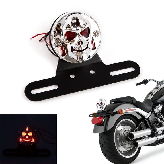 evomosa Motorcycle Universal Rear Tail Light Brake License Plate Holder Lamp Mount Bracket LED Light for Cafe Racer Custom Bobber Chopper - Round