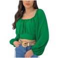 thumbnail image 2 of "Summer Saving pimelu Women Tops Dressy Casual Long Sleeve,Women's Cute Off Shoulder Long Sleeve Crop Tube Top Blouse Solid Color Strapless Puffy Sleeve T-Shirts Fall Female", 2 of 7