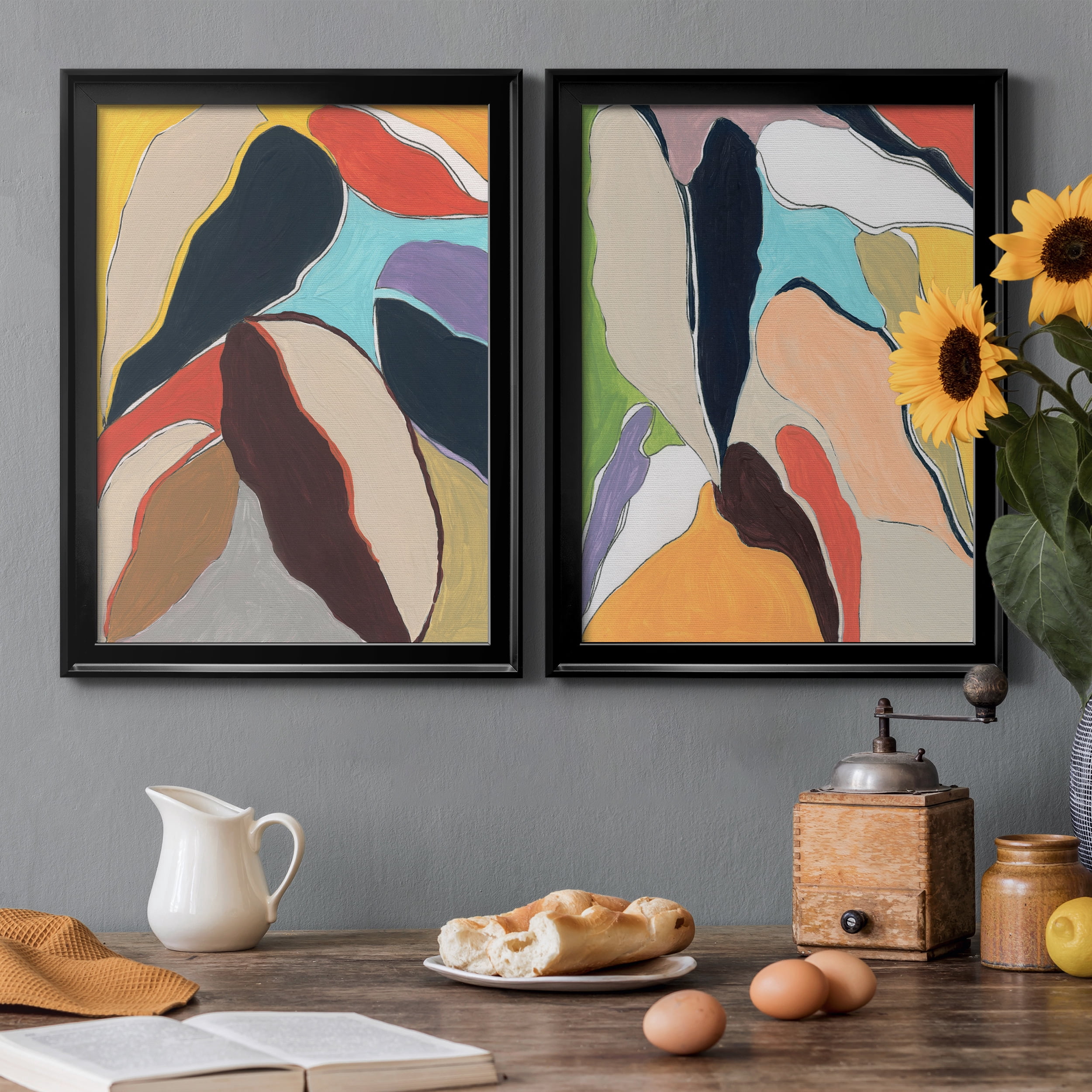 2 Piece Set Botanical Revisit I Premium Framed Canvas - Ready to Hang - 18.5 x 24.5 Each - Black Frame