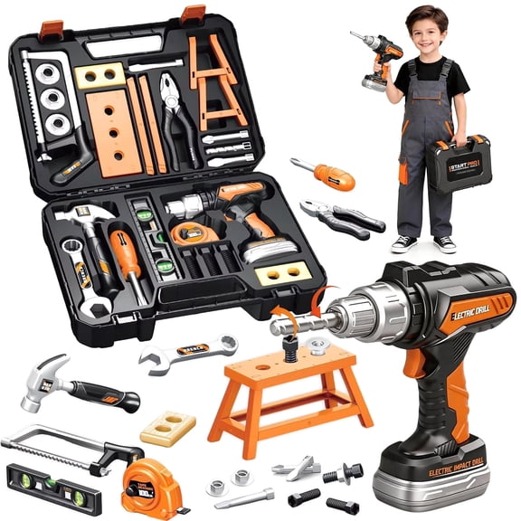 Caunedy 26 Pcs Kids Tool Set with Portable Box,Construction Toy with Drill, Gift for Children Ages 3