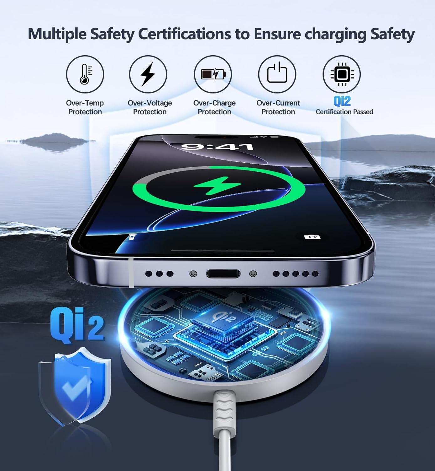 2 Pack Magnetic Wireless Charger 15W Fast Charging Pad Qi2 Certified Mag-Safe Compatible for iPhone 17/16/15/14/13/12 Series AirPods 3/Pro/Pro 2 Strong Magnet Safe Charging with 5ft USB-C Cable