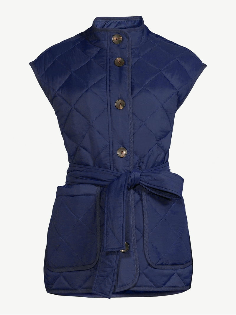 Free Assembly Women's Quilted Vest with Belt, Sizes XS-XXL