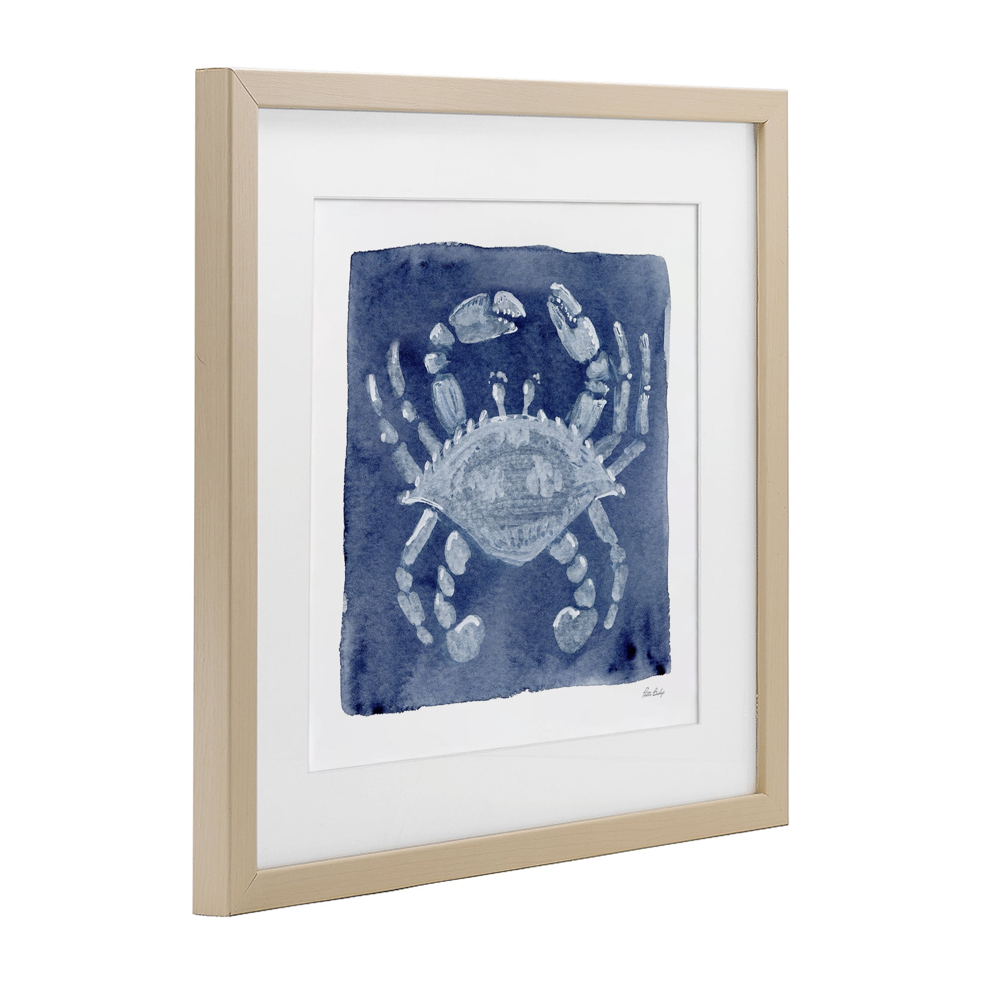 Stupell Industries White Crab on Indigo Birch Framed Print Under Glass, design by Patti Bishop