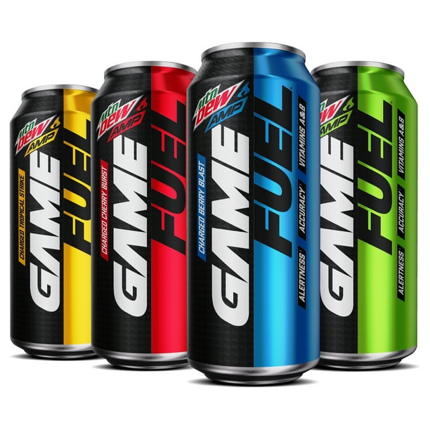 MTN DEW AMP GAME FUEL, 4 Flavor Variety Pack, 16 oz Cans, 12 Count