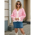 thumbnail image 5 of Women'S Fuzzy Leopard Print Sweater Long Sleeve Lace-Up Knit Crochet Long Sleeve Cardigan Pink M, 5 of 8