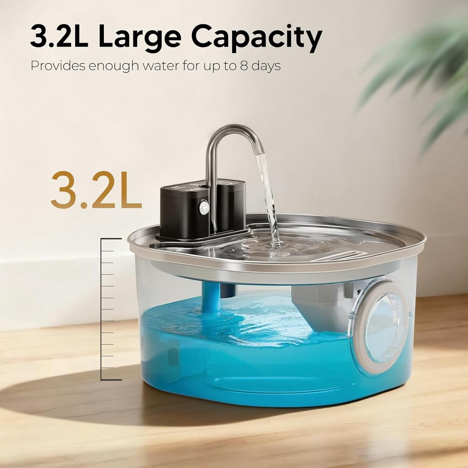 Stainless Steel Cat Water Fountain: 108oz/3.2L Wireless Cat Fountain Battery Operated for Drinking Indoor, Automatic Pet Water Dispenser Bowl with Ultra Quiet Pump, Easy Clean BPA-Free, 1Filter