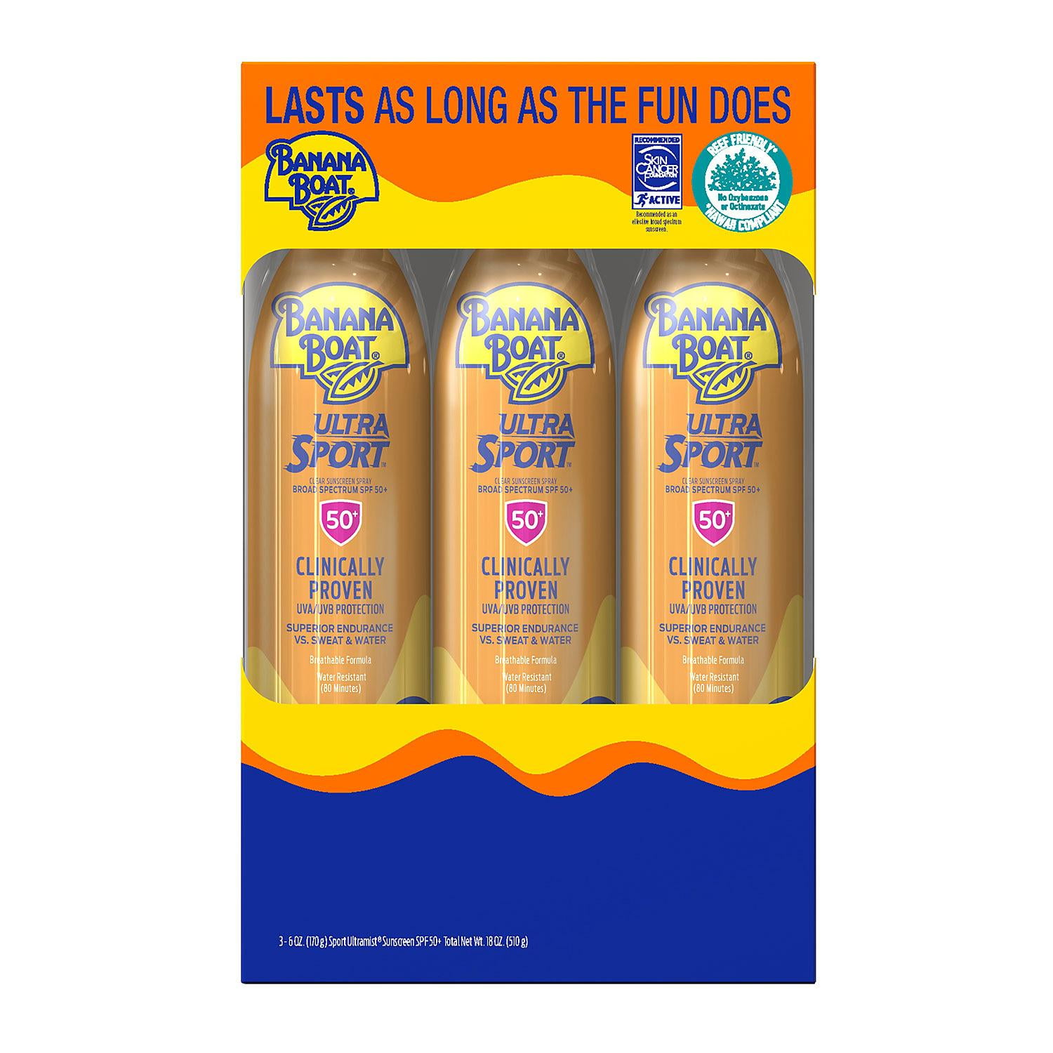 The Banana Boat Ultra Sport Sunscreens UltraMist, Spray,  SPF50 6 oz. 3 Pk