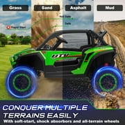 24V 2 Seater Ride on Toys UTV for Kids w/Parent Remote Control, 4WD 7AH Kids Battery Powered Vehicles, Bluetooth Spring Suspension, Storage for Gift, Green