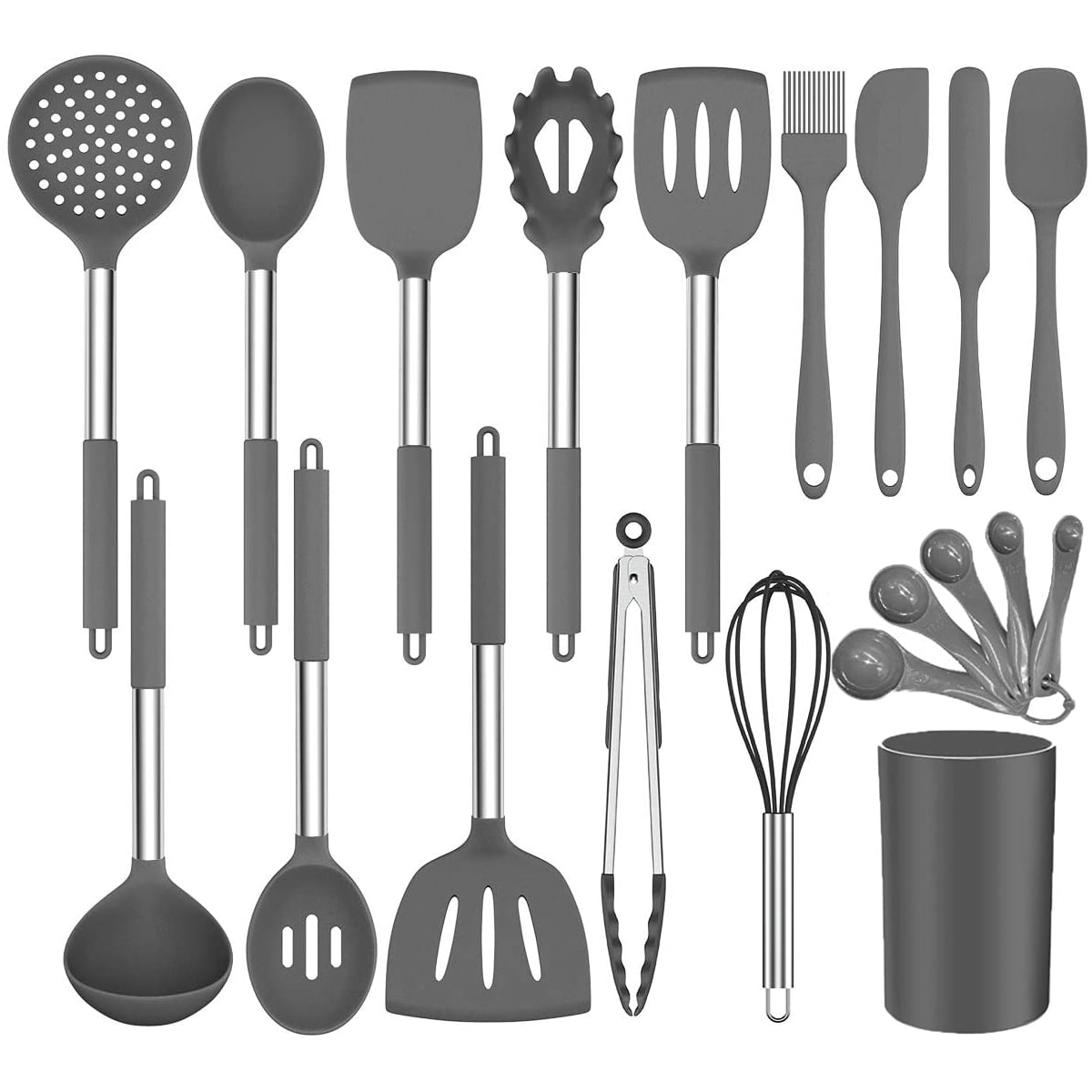 BPA Free, Non Toxic 446°F Heat Resistant Kitchen Utensils Cookware with Stainless Steel Handle Non-stick Cooking Utensils Set 30 Pcs Silicone Kitchen Utensils Set Silicone Cooking Utensil Set 