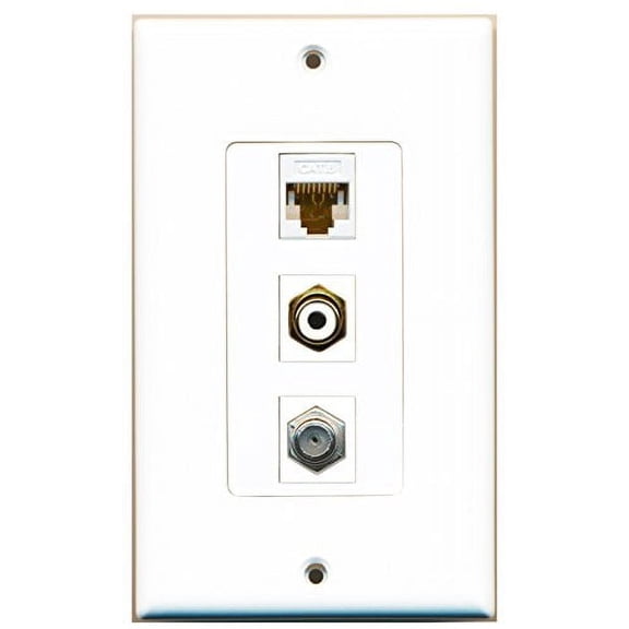 RiteAV - 1 Port RCA White and 1 Port Coax Cable TV- F-Type and 1 Port Cat6 Ethernet White Decorative Wall Plate Decorative