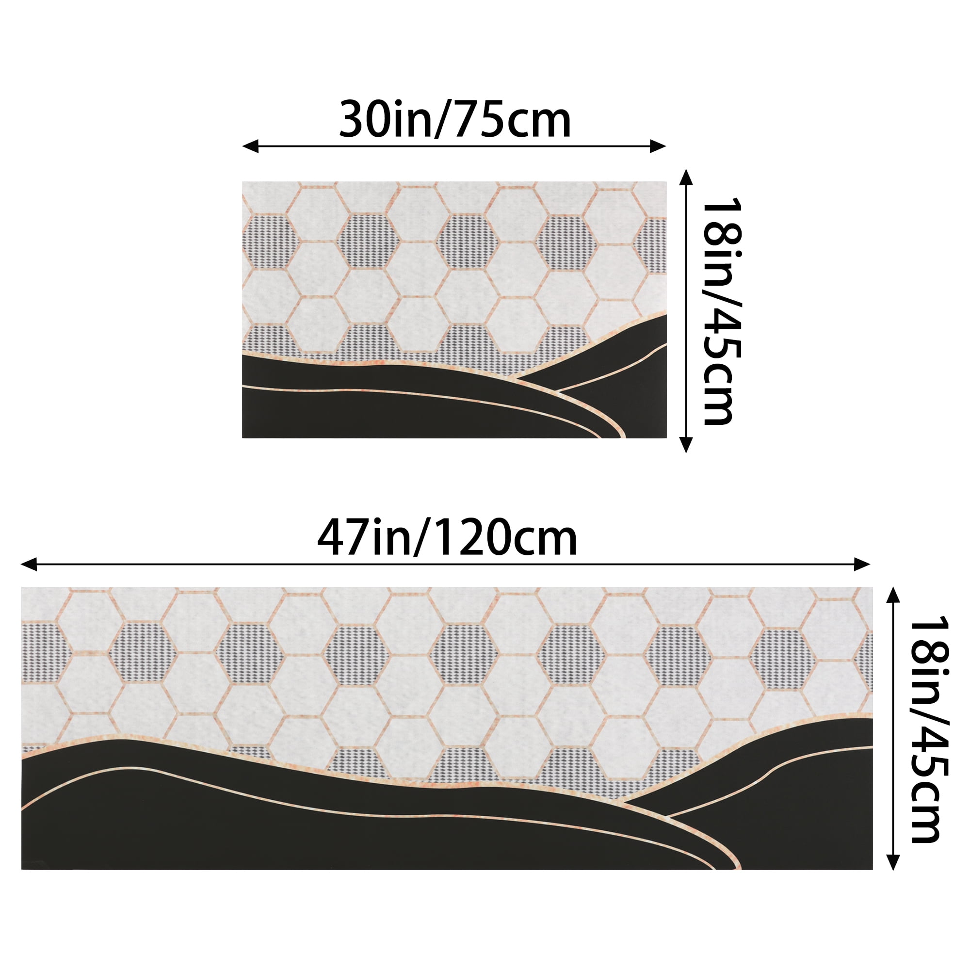 Unique Bargains Farmhouse Style Kitchen Rugs, Set 2 Pieces, Kitchen Floor Rugs and Mats White and Black 18"x30"+18"x47"