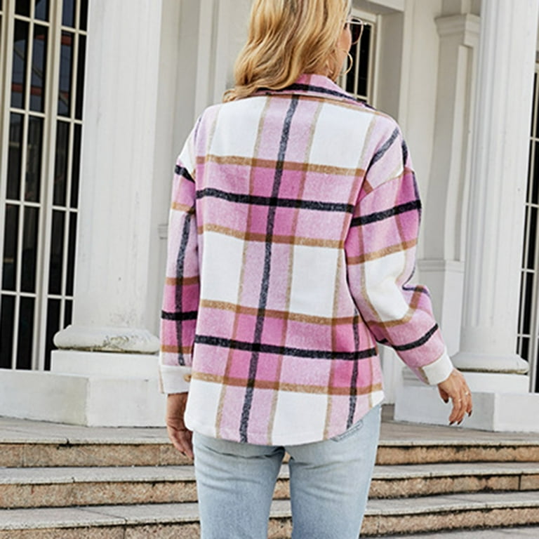 Fanxing 2025 Clearance Women Plaid Shacket Woolen Brushed Fanxing 2025 Clearance Women Plaid Shacket Woolen Brushed