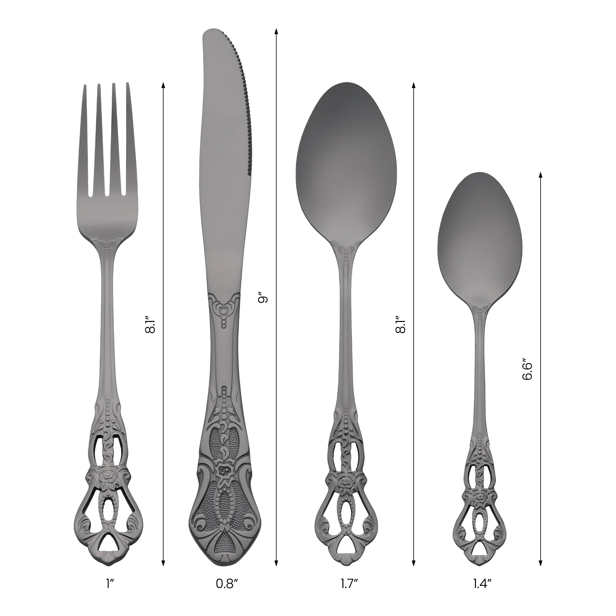 Unique Bargains 24 Pcs Silverware Set Stainless Steel Floral Flatware Set Black
