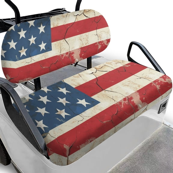Pzuqiu Vintage Distressed American Flag Print Golf Cart Seat Covers Easy to Install, Comfortable Golf Cart Seat Cushion Cover and Backrest Cover Sets Fit for Golf Carts