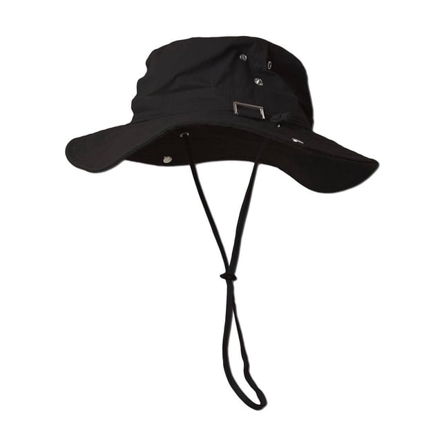 Fishing Draw String Boonie Hat With Top Side Buckle for ID, Black Small/Medium