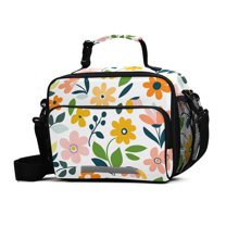 FORMRS Student Lunch Bag Insulated Reusable Cooler Box with Zipper Pockets, Retro Yellow Floral