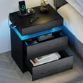 thumbnail image 3 of YEXJ Night Stand with Charging Station, Modern Nightstand with LED Light and Drawers, Bedside Tables/End Table for Bedroom-1-Black, 3 of 8