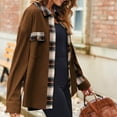thumbnail image 5 of Ecqkame Womens Casual Corduroy Jacket Color Block Plaid Button Down Coat Long Sleeve Turndown Collar Fall Jacket with Pockets Brown L, 5 of 8