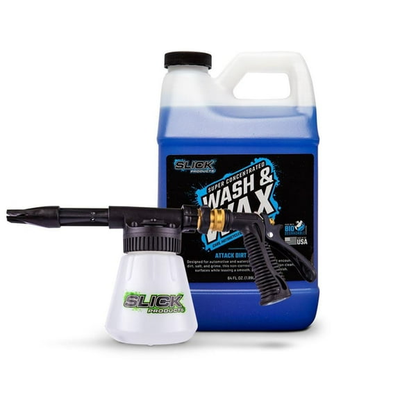 Slick Products 64 Ounce Wash & Wax Plus Foam Sprayer Gun Concentrated Cleaner Bundle