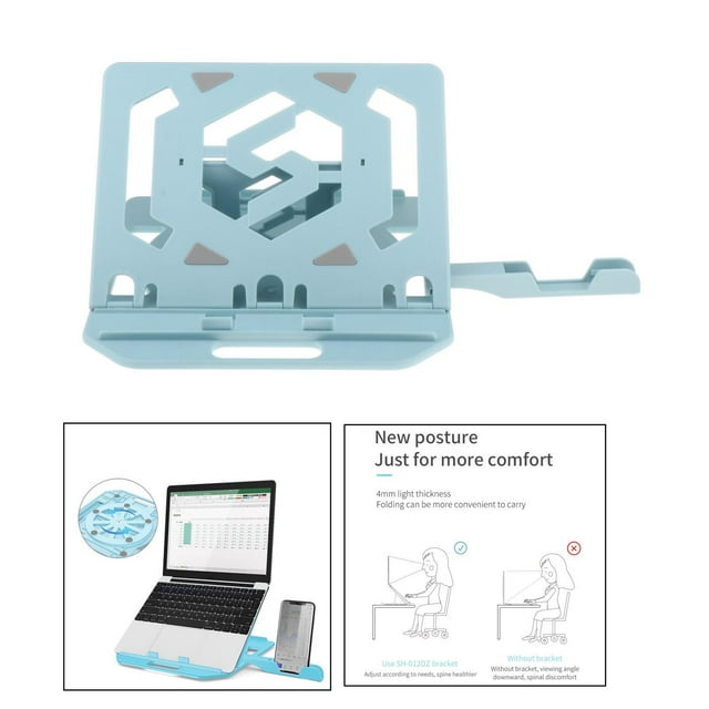 Soporte para computadora portátil, Soporte de escritorio con refrigeración para computadora portátil, Soporte vertical ajustable para computadora giratoria azul CUTICAT soporte para laptop plegable