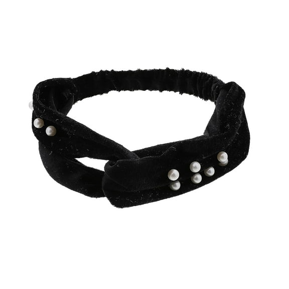 Motique Accessories Velvet Knot Headwrap with Pearls - Black