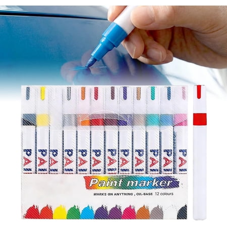 Oil Based Tire Paint Pens for Car, Waterproof Permanent Marker for Rubber, Metal, Glass, Wood, Fade Resistant Paint Markers for Rock Painting, DIY Craft, 12 Pack