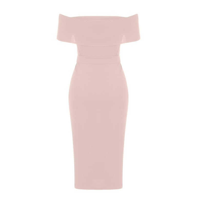 Efsteb Cocktail Dresses for Women Evening Party Short Sleeve Dress Trendy  Casual Classic Solid Color Party Dress Off Shoulder Summer Bandage Split Dresses  Pink S - Walmart.com