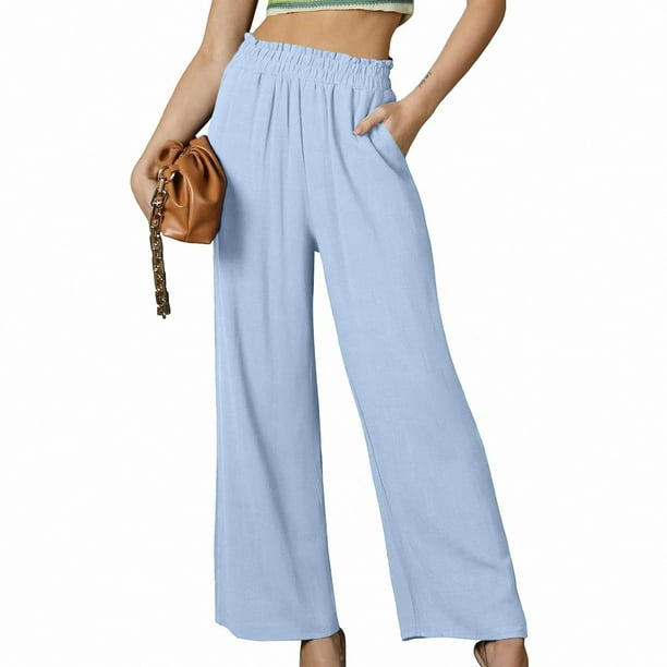 Women's Capri Pants High Waist Drawstring Cinch Bottom with Button Cotton  Loose Casual Trouser with Pockets