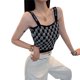 thumbnail image 1 of Chaleco para mujer, niña, con hombros descubiertos, top corto, chaleco estampado de punto, negro Jumpingount AP001569-03B, 1 of 7