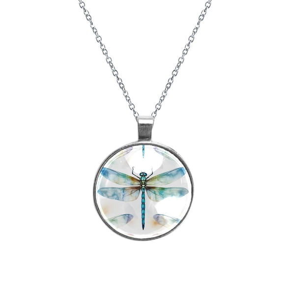 Dragonfly Women's Glass Circular Pendant Necklace - Unique Jewelry Piece for Everyday Wear