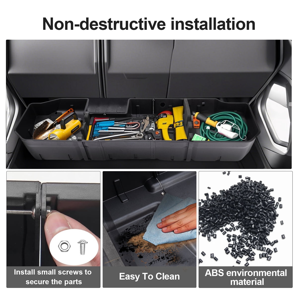Underseat Storage Box Compatible with 2020-2024 2500HD/3500HD Crew Cab, 2019-2024 Chevrolet/GMC Silverado/Sierra 1500, Black Rear Under Seat Extra Cargo Store
