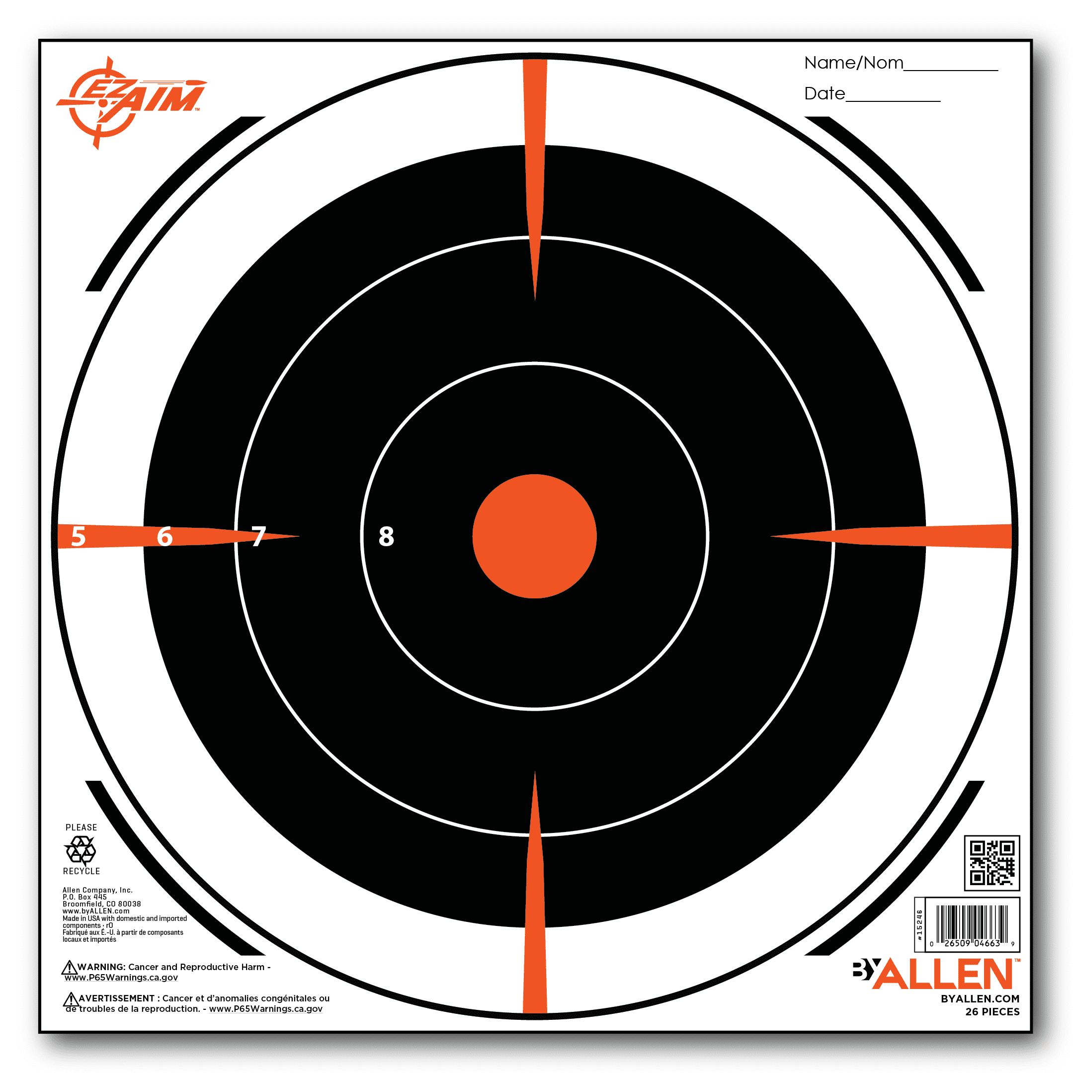 EZ Aim 8" Square Bullseye Shooting Paper Targets, 12-Pack, Black/Orange