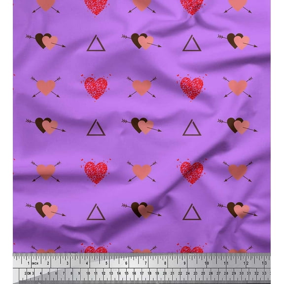 Soimoi Purple Cotton Voile Fabric Triangle & Arrow Heart Printed Fabric 1 Yard 42 Inch Wide