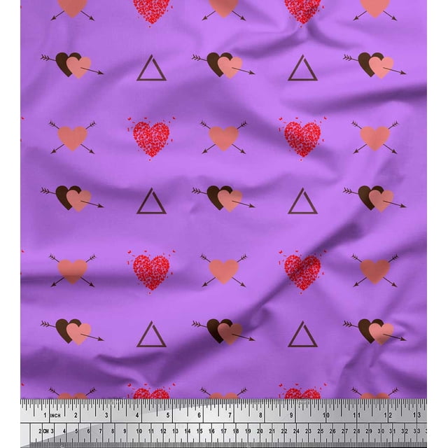 Soimoi Purple Poly Georgette Fabric Triangle & Arrow Heart Printed Fabric 1 Yard 52 Inch Wide
