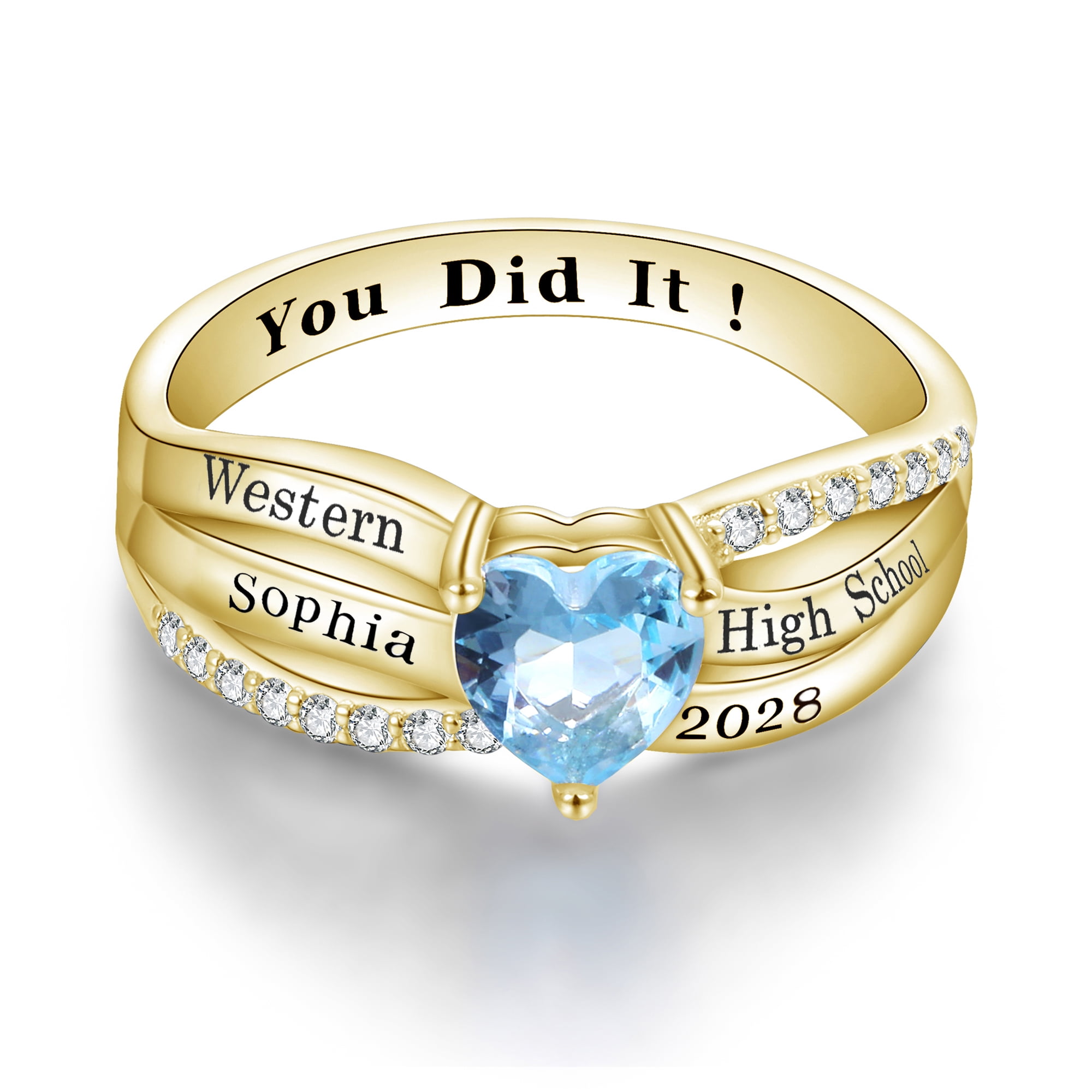 USA PJM Custom Women’s Class Ring Sterling Silver for High School & College Graduation-Gold