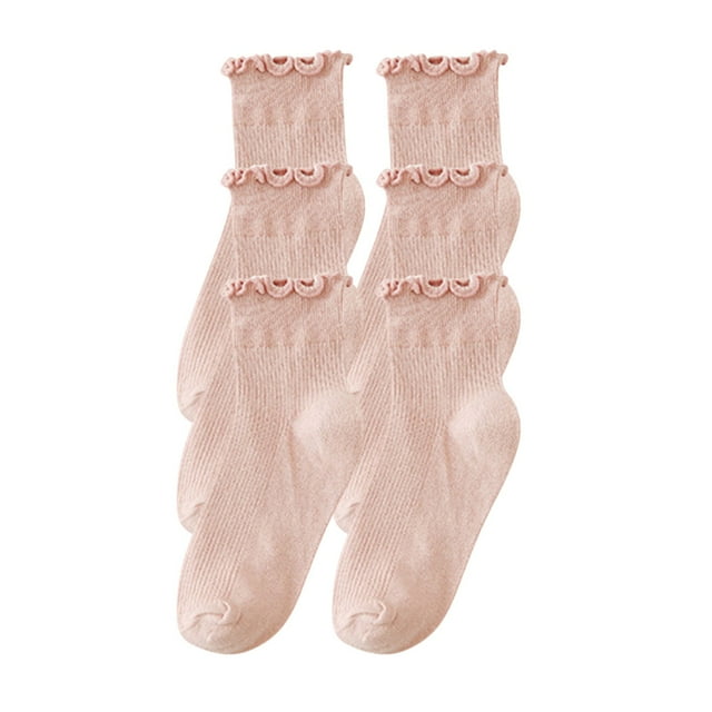LckLvx 3 Pack Ruffle Socks for Women Cotton Solid Color Ankle Socks Cute Casual Frilly Crew Socks