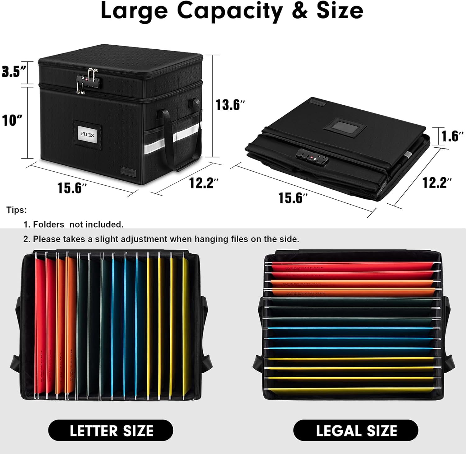 Fireproof Document Box with Lock, 2 Layer File Cabinet  with 5 Tab Inserts,Office  File Storage