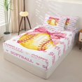 thumbnail image 2 of Manfei Pink Coquette Bowknot Zipper Full Size Comforter Sets with Fitted Sheet and 2 Pillowcases,Softball Ball Games Zipper Bedding Set,Pink Reversible,4 Pieces, 2 of 7