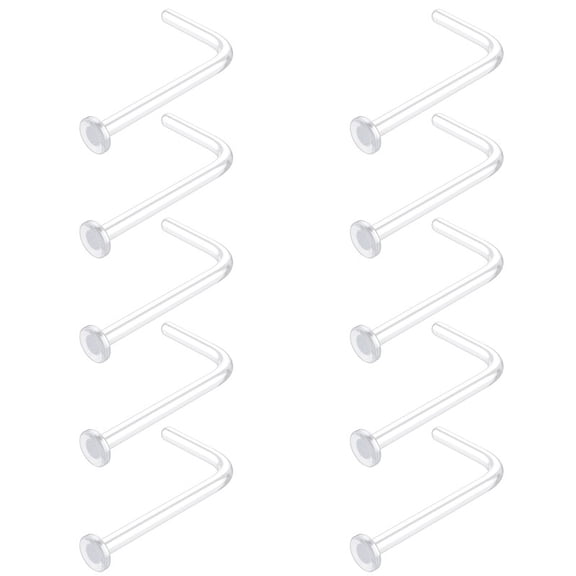 10Pcs Clear Nose Studs for Work L Shaped Clear Nose Rings - Bioflex Plastic Nose Rings for Surgery Sports School MRI Flat Top 18g 20g Piercing Retainers