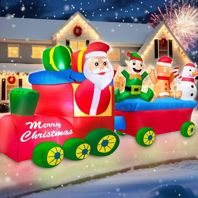 Tren de Navidad inflable TURNMEON de 8 pies x 4.5 pies con luces