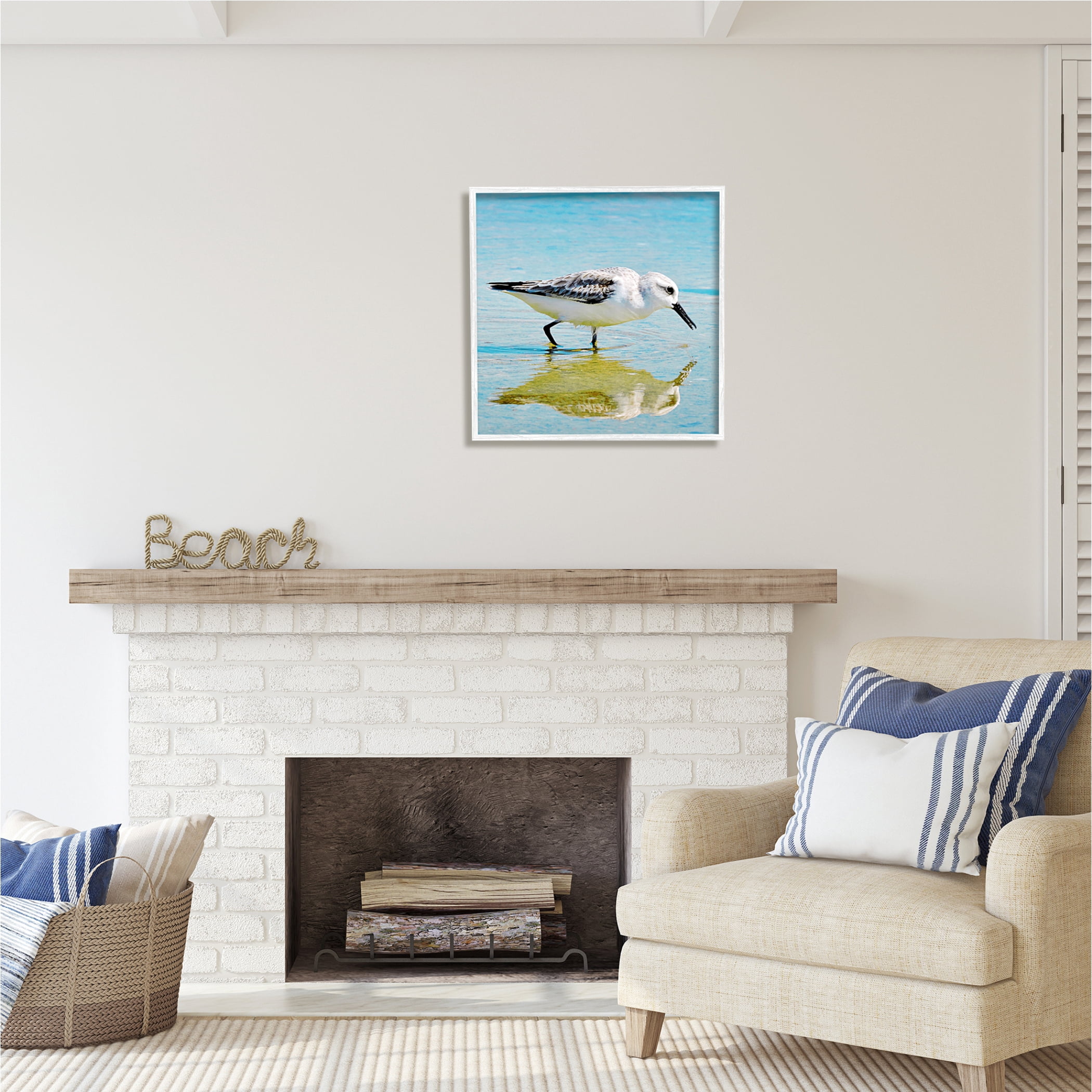 Stupell Industries Grazing Sandpiper in Water Animals & Insects Photography White Framed Art Print Wall Art, 24 x 24
