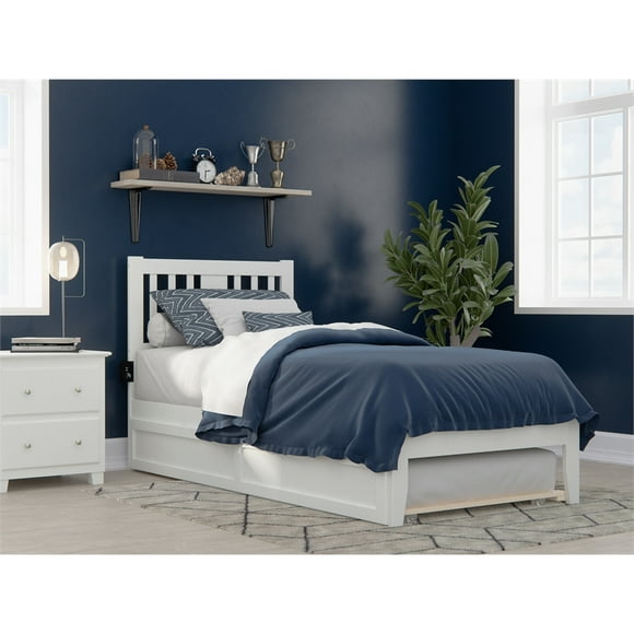 AFI Tahoe Twin XL Solid Wood Bed and Trundle with USB Charger in White