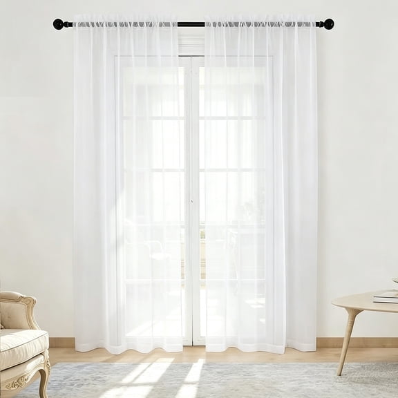 2 Panels Window Sheer Curtains ,Basic Rod Pocket Sheer Curtains for Bedroom Children Living Room Yard Kitchen ,52"×96" ,White