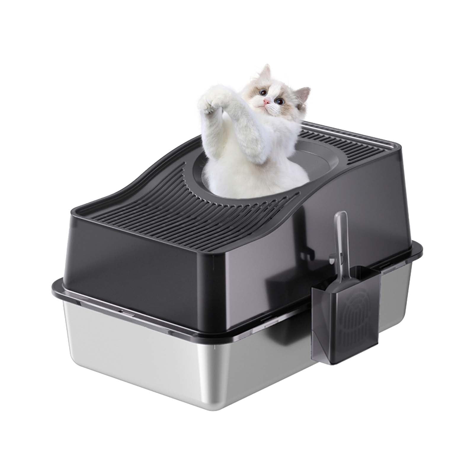 Yeshouse Stainless Steel Litter Box with Lid, Extra Large Enclosed Cat Litter Box for Big Cats, Anti-Leakage Metal Kitty Box with High Sided Enclosure Scoop Pedal & Non-Slip Mat Easy to Clean
